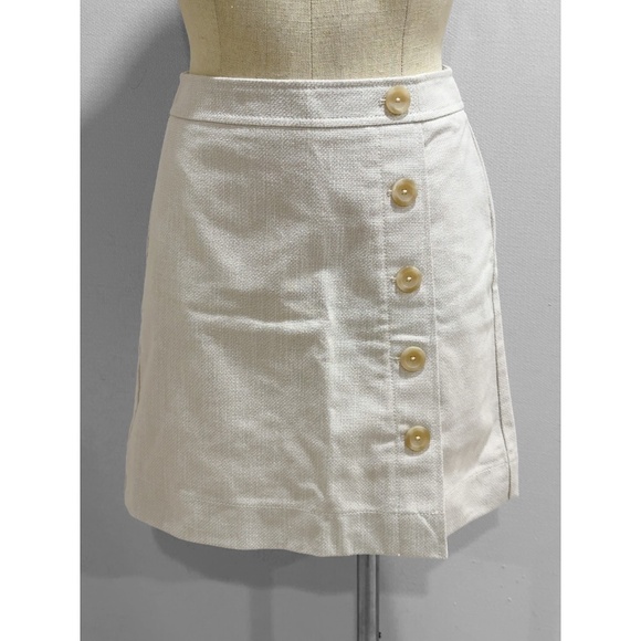 Ann Taylor Petite Cream/Tan Canvas Lined Button Detail A-line Skirt Size 2P - Picture 4 of 7